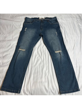 Men's SPARK Blue Distressed Straight Jeans Waist 42